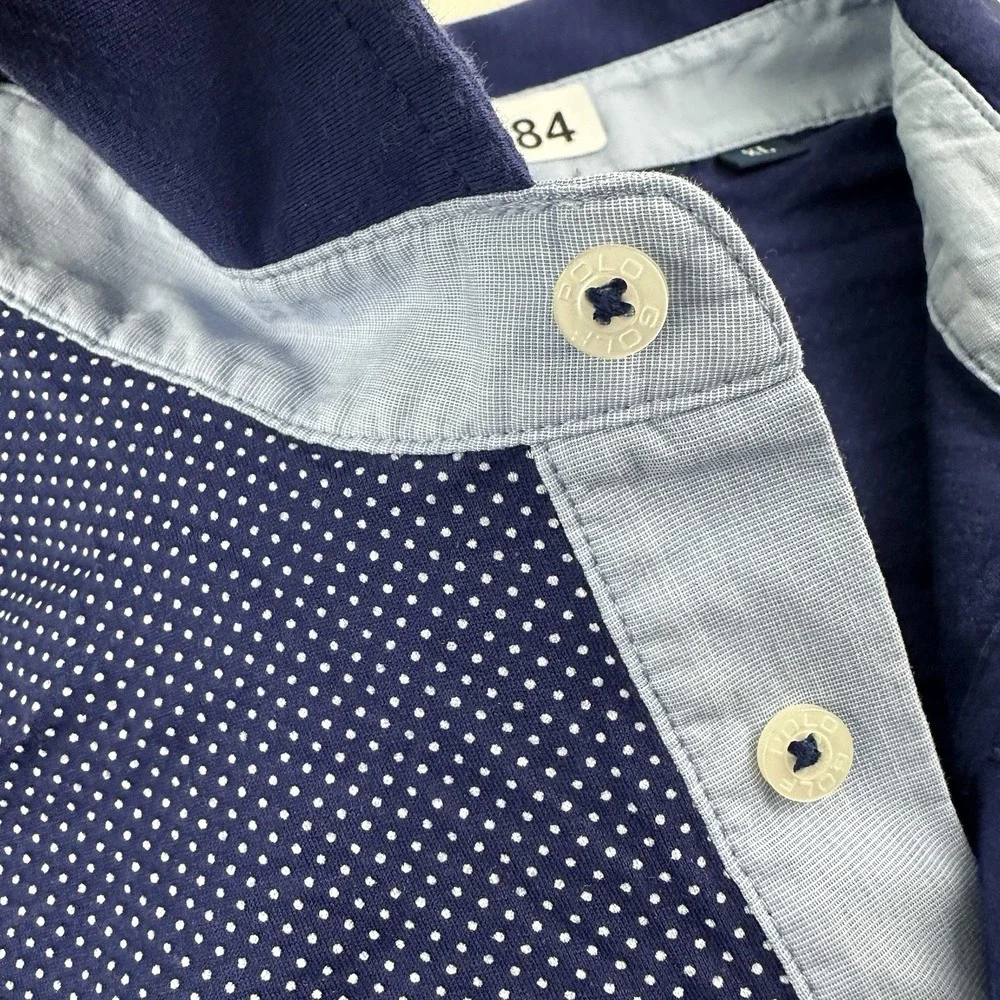 VTG Ralph Lauren Polo Golf Polka Dot Performance Shirt Men XL Blue Pima Cotton
